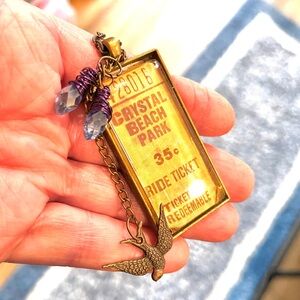 N241 Swallows return to San Juan Capistrano Gold Ticket Pendant Necklace